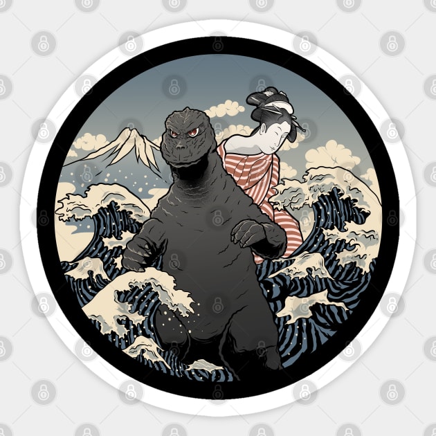 gojira ukiyo e Sticker by namanyastudios